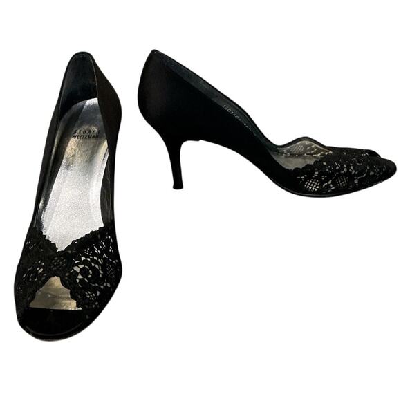 Stuart Weitzman Womens Pumps US 10.5 M Lace Sequin Black Heels Formal Whimsigoth - Picture 1 of 11